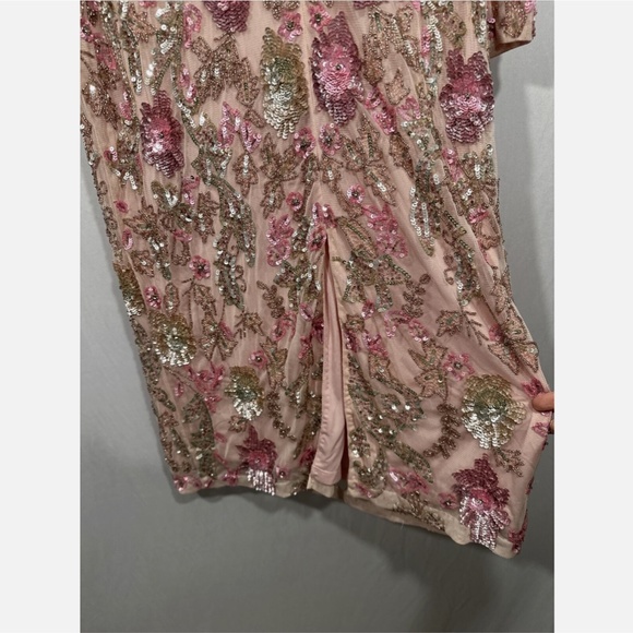 NWT‎ $498 Mac Duggal [ 12 ] Sequined Puff Sleeve High Neck Dress Rose Pink - Picture 14 of 16